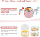 2-in-1 Insulated Food Jar & Snack Container - 15oz Kids Soup Thermos for Hot Food with Handle and Spoon, Leak Proof Reusable Toddler Snack Box, Perfect for School & Travel, Pink by TinyTreasures Baby Boutique