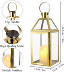 JHY Design Gold Decorative Lanterns 16" H Stainless Steel Candle Lanterns with Tempered Glass for Indoor Outdoor Events Parities and Weddings by CozyNest Decor