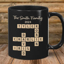Family Forever Linked Together Custom Names Ceramic Mug, Crossword Puzzle Art, for Birthday, Anniversary or Special Occasions (Family Forever Linked Together Black Mug) by TinyTreasures Baby Boutique
