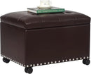 Joveco Leather Storage Ottoman with 360° Wheels 24" Rolling Foot Rest Bench Rectangle Ottomans Stool for Living Room Bedroom (Brown, Wheels) by CozyNest Decor