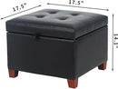 Adeco Faux Leather Storage Ottoman with Hinged Lid, 14 Inch High Black Square Cube Foot Stool with Storage, Upholstered Vanity Stool with Solid Wood Legs for Living Room, Bedroom, Dorm by CozyNest Decor