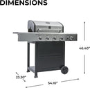Kenmore 4-Burner Gas Grill with Side Burner, Outdoor BBQ Grill, Propane Gas Grill, Cast Iron Cooking Grates, Electronic Ignition, Warming Rack, Open Cart Design, 53000 BTUs, Stainless Steel and Black by GreenHaven Gardens
