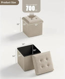 15 Inches Small Folding Storage Ottoman Cube, Storage Footrest, Foot Rest Stool, for Living Room, Bedroom, Dorm, Hallway, Entryway, Sandy Beige by CozyNest Decor