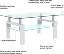 Glass Coffee Table Rectangle White Living Room Center Table, 39inch Transparent Tempered Glass Tabletop and Metal Frame, White + Clear Glass by CozyNest Decor