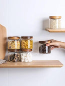 Kanwone Glass Storage Jars Set of 6, 17 Ounce Airtight Food Storage Containers with Bamboo lids, Clear Glass Canisters for Pantry, kitchen, Flour, Sugar, Tea, Coffee, Snack, Spice and Herbs by CozyNest Decor