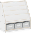 Guidecraft EdQ Book and Bin Display White with 3 Storage Bins: Wooden Kids Bookcase and Toy Storage Organizer; Homeschool and Classroom Bookshelf Furniture by TinyTreasures Baby Boutique