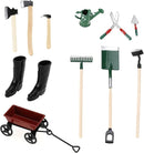 SG Store 11Pcs 1:12 Dollhouse Working Accessories Dolls House Miniature Garden Set Shovel Rake and Spade Watering Can Pulling Cart Mini Cart Garden Tools by TinyTreasures Baby Boutique