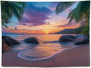 keowhsf Beach Sunset Ocean Tapestry – Tropical Palm Trees Wall Decor with Warm Orange Sky, Summer Seaside Landscape Wall Hanging for Bedroom Living Room Dorm by CozyNest Decor