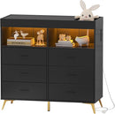 GarveeHome Dresser for Bedroom with 6 Drawers, Baby Changing Table Dresser with Changing Pad, LED Lights & Charging Station, Baby Changing Station with Changing Table Top, Black by TinyTreasures Baby Boutique