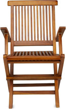TeakCraft Teak Folding Arm Chair - 2 Piece Foldable Chairs Set - Fully Assembled - Solid Wooden Outdoor, Indoor- Wood Dining Room, Kitchen, Patio, Bistro Chairs, The Mille by GreenHaven Gardens