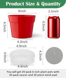 20 Pack 6 Inch Plant Pots, Thickened Plastic Flower Pots with 20 Pcs Water Collecting Trays, 20 Soil Block Mesh Pads, Red by GreenHaven Gardens