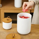 Ceramic Storage Jars, Modern Elegant Highly Polished Airtight Gorgeous Storage Canisters with Wooden Lid Small Food Stroage Jar for Kitchen Spice Tea Vanilla Sugar Coffee Beans (White medium) by CozyNest Decor
