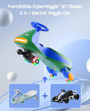 FanttikRide 6V N7 Classic Electric Wiggle Car with Pedal, Rechargeable Battery, Ride on Toys, Swing Car, 2 Speeds, Anti-Rollover, Flashing Light Wheels, Bluetooth, for Ages 3 and Up, 150 Lbs, Green by TinyTreasures Baby Boutique
