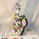 18 Oz Hand Painted Relief Ceramic Olive Oil Bottle Dispenser for Kitchen, Oil and Vinegar Bottle, Seasoning Bottle with Stainless Steel Nozzle, 540mL Oil Container with Handle for Cooking, Light Proof by CozyNest Decor
