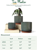 LE TAUCI Ceramic Plant Pots with Drainage Holes, Set of 3, 8+6.7+5.5 Inch Stripe Garden Planter Pots for Outdoor Indoor Plants Flower, Round Succulent Orchid Flower Pot, Reactive Glaze Black by GreenHaven Gardens