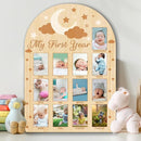 ORIGACH My First Year Baby Growth Photo Display Wood Board - 12 Months Newborn Milestones Photo Board - Neutral Baby Keepsake Frame 1st Birthday Party Nursery Decor New Mom Gift - Moon Star & Cloud by TinyTreasures Baby Boutique