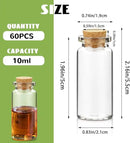 WFPLUS 60 Pcs 10ml Small Glass Bottles with Cork Stopper - DIY Mini Glass Jars, Tiny Clear Vials with Cork for Display Art Crafts Decoration Wedding Party Supplies