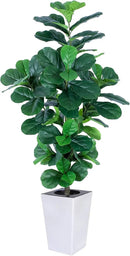 Fiddle Leaf Fig Tree, 5ft Tall Fake Silk Tree in White Planter, Faux Floor Plants with 108 Fiddle Leaves, Artificial Plants for Home Office Decor Indoor by CozyNest Decor