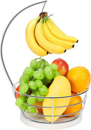 Livabber Countertop Fruit Basket Bowl with Banana Hanger, Modern Standing Fruit Vegetable Bowl Storage, with Banana Tree Holder for Kitchen Dinning Table (Round Marble, Chrome) by CozyNest Decor