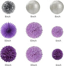Purple Silver Birthday Party-Decorations Paper-Flowers - 14pcs Happy Banner Lavender Lanterns Tissue Pom Poms,Lilac Streamers Garland Fans,Women Girls Adult Kids Office Hanging Supplies Decor Hugfond by CozyNest Decor