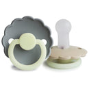 FRIGG Daisy Night SilkySoft Silicone Baby Pacifier | Made in Denmark | BPA-Free (French Gray/Croissant, 6-18 Months) by TinyTreasures Baby Boutique