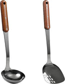 FJNATINH Stainless Steel Wok Spatula and Ladle Tool, Mirror Polished Cooking Utensils Set Metal Wok Accessories with Wooden Handle,Easy to Clean Kitchen Utensils,Black by CozyNest Decor