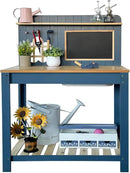 Kids Potting Bench Table Garden Workbench Outdoor Kids Garden Double-Layer Planting Table with Drawing Board Removable Sink,Wood Outdoor Play Kitchen for Toddlers,Backyard and Porch Blue by GreenHaven Gardens