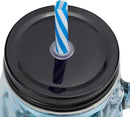 Halloween Cups Set of 4 - Blue Skull Glass Drinking Jar with Lids and Straws - Halloween Decor, Drinking Glasses 16 oz by CozyNest Decor