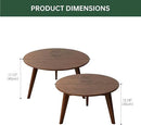 100% Solid Oak Wood Coffee Table Set, Round Coffee Table Combo Side Table w/Solid Wood Legs, Mid Century Table Sturdy Tables for Bedroom Balcony Living Room (Walnut, Big-Medium Combo) by CozyNest Decor