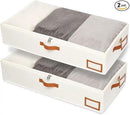 Yawinhe Under Bed Storage Containers, 2 Pack, Bin with Lids, Collapsible Closet Organizers, with Sorting Card Slot and 4 Leather Handles, for Blanket, Bedding, 31.5''Lx15.7''Wx6''H, Beige by CozyNest Decor