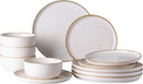 GBHOME Ceramic Dinnerware Sets for 4, 12 Pieces Stoneware Plates and Bowls Sets, Scratch Resistant Dishes, Dishwasher & Microwave Safe, Reactive Glaze-White by CozyNest Decor