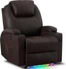 AHMED Power Recliner Chair with Vibration Massage & Heat for Adults, Faux Leather Home Theater Seating with Cup Holders/LED Lights/USB Ports/Side Pockets for Living Room, Brown by CozyNest Decor