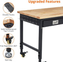 48x24 Inch Garage Workbench with Wheels, Adjustable Rubber Wood Top Garage Workbench with Power Outlet, 2000 Lbs Load Capacity for Workshop, Woodworking, Office by GreenHaven Gardens