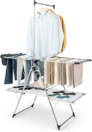 Tangkula Foldable Clothes Drying Rack, 2-Tier Laundry Drying Rack w/Tall Hanging Bar, Height Adjustable Gullwing, Freestanding Garment Stand for Indoor Outdoor Use by CozyNest Decor