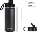 DRINCO Stainless Steel Water Bottle Spout Lid Vacuum Insulated Double Wall Water Bottle Wide Mouth (40oz 32oz 22oz 18oz 14oz) Leak Proof Keeps Cold or Hot (18 oz, 18oz Black) by CozyNest Decor