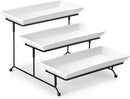 MALACASA 3 Tier Serving Trays for Party, Porcelain Serving Platters and Trays, 12 Inch Tiered Tray Stand, Fruit Tray, Trays for Serving Food, White Dessert Stand with Collapsible Sturdier Metal Rack by CozyNest Decor