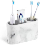 Luxspire Toothbrush Holder, 2 Slots Toothbrush and Toothpaste Holdersfor Bathrooms, Resin Toothbrush Holder Electric Toothbrush Stand for Vanity Countertop, Bathroom Accessories, Gravel White by CozyNest Decor
