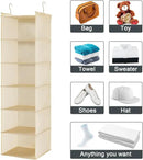 MAX Houser 6 Tier Shelf Hanging Closet Organizer, Cloth Hanging Shelf with 2 Sturdy Hooks for Storage, Foldable (Beige) by CozyNest Decor