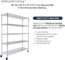 60"x18"x72" PRIME HEAVY DUTY Chrome 5-Tier Wire Shelving 4000 LBS MAX Capacity Storage Rack for Commercial, School, Home, Garage, Warehouse, Industrial, and Hospital Uses (with Wheels) by CozyNest Decor