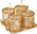 Acrylic Condiment Spice Jars,Condiment Spice Box With Lids and Spoons and Tray,Clear Plastic Condiment Canisters,Seasoning Box 4 Pack,Seasoning Box Set for Kitchen to Storage Salt,Paprika,Sugar by CozyNest Decor