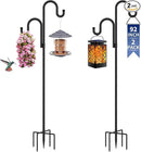 Double Shepherds Hooks for Outdoor, Bird Feeder Pole with 5 Prongs Base, Heavy Duty Garden Hook for Lantern, Wind Chime and Hummingbird Feeder, 92 Inch, 2 Pack by GreenHaven Gardens