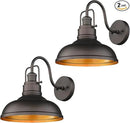 zeyu Gooseneck Wall Lights 2 Pack, 11 Inch Farmhouse Barn Light Fixtures Indoor and Outdoor, Metal Dome Shade in Oil Rubbed Bronze Finish, 016-1B-2PK ORB by CozyNest Decor