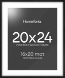 Homeforia Black Wood Frame 20x24, High End Oak 20x24 Wooden Picture Frames with Mat 16x20 Photo, 20 x 24 Poster Frame Matted to 16 by 20 Print, 24x20 Hanging Frames, Tempered Glass, Wall Kit, Set of 1 by CozyNest Decor