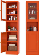 67" Tall Bathroom Storage Cabinet, Narrow Metal Floor Cabinet with Glass Door and Adjustable Shelves, Freestanding Metal Locker for Laundry, Kitchen, Dining Room by CozyNest Decor