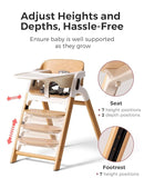 Momcozy DinerPal Wooden High Chair for Babies, Toddlers & Adults Up to 308 Lbs, Convertible Baby Highchair with Food-Grade Tray, Dishwasher-Safe, Adjustable & Ergonomic, Natural Wood by TinyTreasures Baby Boutique