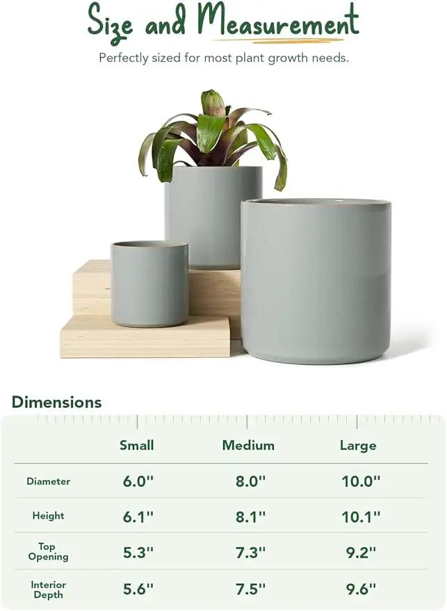 LE TAUCI Ceramic Plant Pots Indoor, 10+8+6 Inch Planters for Indoor Plants, Mid-Century Modern Flower Pots with Drainage Hole and Plug, Cylinder Round Planters, Set of 3, Blue Gray, photo 6 of 7
