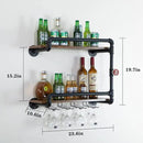 Wine Rack Wall Mounted 2 Tier, Hanging Floating Small Mini Bar Liquor Shelves with Glass Holder Storage Under, Industrial Rustic Pipe Farmhouse Kitchen Decor Black(23.6x10.6x19.7) by CozyNest Decor