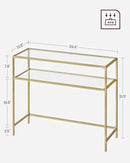 VASAGLE 39.4 Inch Console Sofa Table, Modern Entryway Table, Tempered Glass Table, Metal Frame, 2 Shelves, Adjustable Feet, for Living Room, Hallway, Gold Color ULGT025A01 by CozyNest Decor