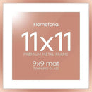 Homeforia 11x11 Rose Gold Picture Frame, High End Metal 11 by 11 Square Frames with Mat 9 x 9 Photo, 11by11 Poster Frame Matted to 9x9 inch Art, Wall Hanging Frames, Tempered Glass, Wall Kit, Set of 1 by CozyNest Decor