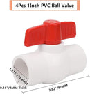 4Pcs 1" PVC Ball Valve Water Pipe Shut-off Valve Socket with Red T-Handle for Cold Water Supply lines, Irrigation Pipe fitting System(Socket x Socket), Schedule 40 by GreenHaven Gardens